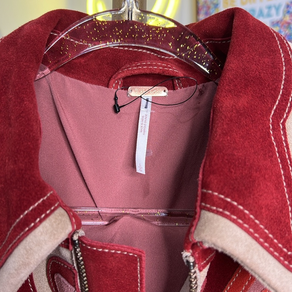 Free People Cow Suede Stars are Psychedelic Jacket  Large X-Large Boho - Picture 4 of 12